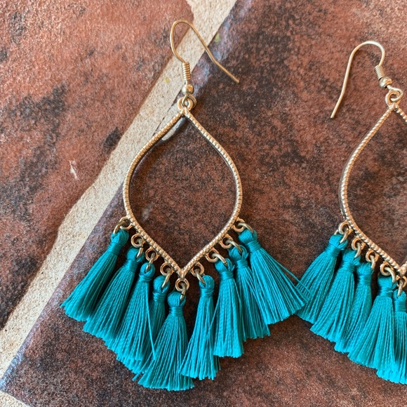 Blue Fringe Earrings - Picture 3 of 3